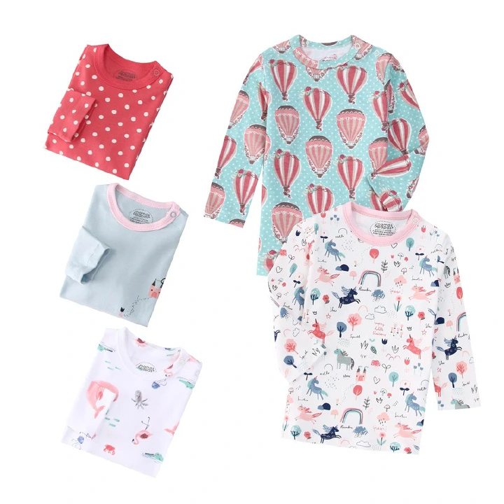5pcs/lots Baby T-shirt Long-Sleeve T-Shirt for Kids 1-3 Years Old  Baby Top  Clothes with Cartoon Print for Homewear 1-3 Years Old Baby Clothes