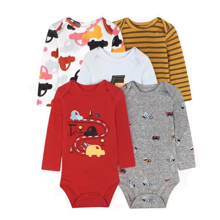 Baby Romper 5pcs/lots Bodysuits Newborn Cotton Romper Clothes Sets Unisex Baby Girl Clothes Long Sleeve Cartoon Print Ropa Jumpsuits Clothes 6-18M
