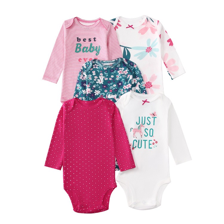 5pcs/lots Long Sleeve Baby Romper Bodysuits Newborn Cotton Romper Clothes Sets Unisex Baby Girl Clothes Long Sleeve Cartoon Print Ropa Jumpsuits Clothes 6-9M