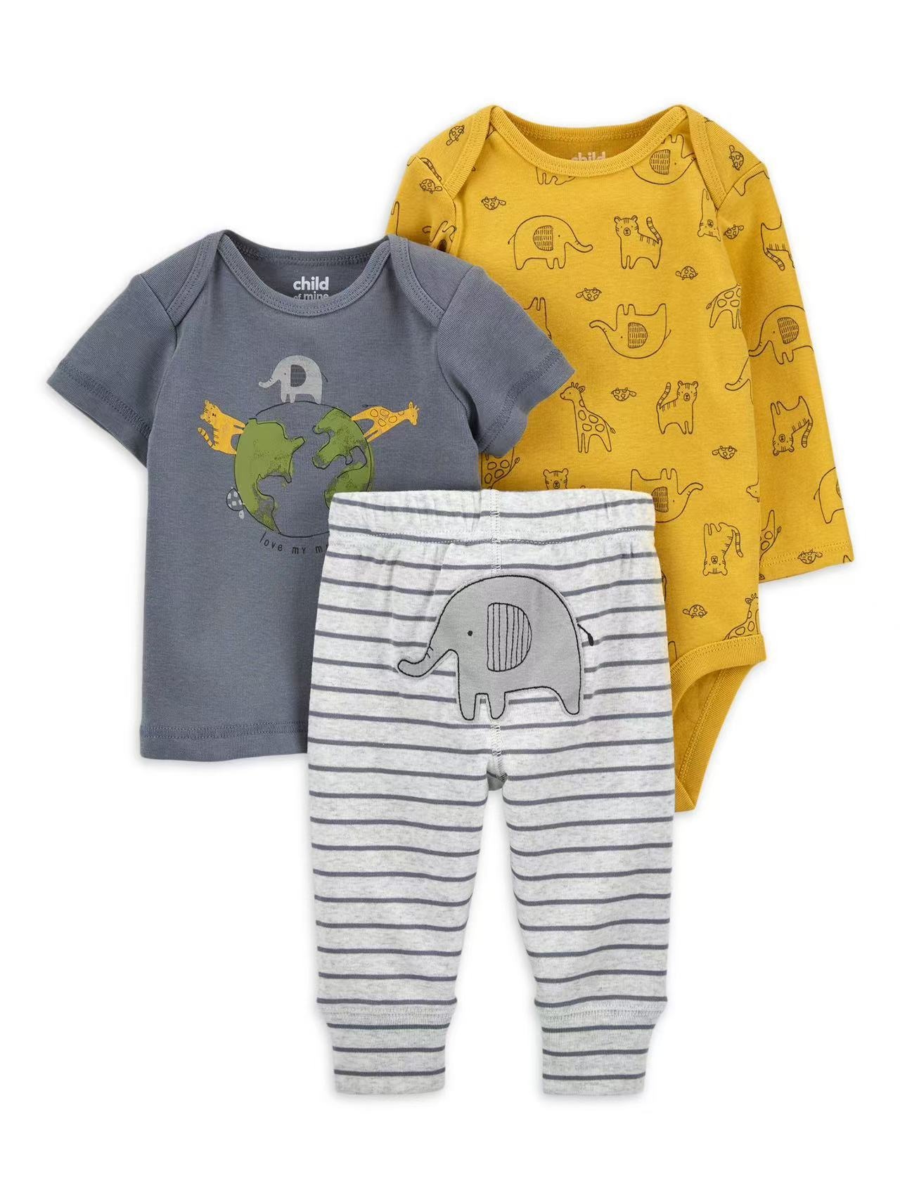 3pcs/lots Long Sleeve/Short Sleeve Baby Romper Bodysuits Newborn Cotton Romper Clothes Sets Baby Girl Boy Clothes Cartoon Print Ropa Jumpsuits Clothes 6M-24M