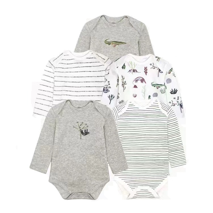 5pcs/lots Long Sleeve Baby Romper Bodysuits Newborn Cotton Romper Clothes Sets Unisex Baby Girl Clothes Long Sleeve Cartoon Print Ropa Jumpsuits Clothes 3-24M