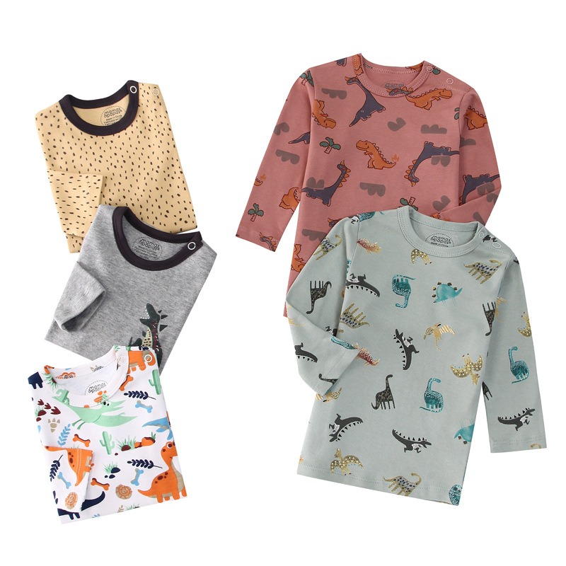 5pcs/lots Baby T-shirt Long-Sleeve T-Shirt for Kids 1-3 Years Old  Baby Top  Clothes with Cartoon Print for Homewear 1-3 Years Old Baby Clothes