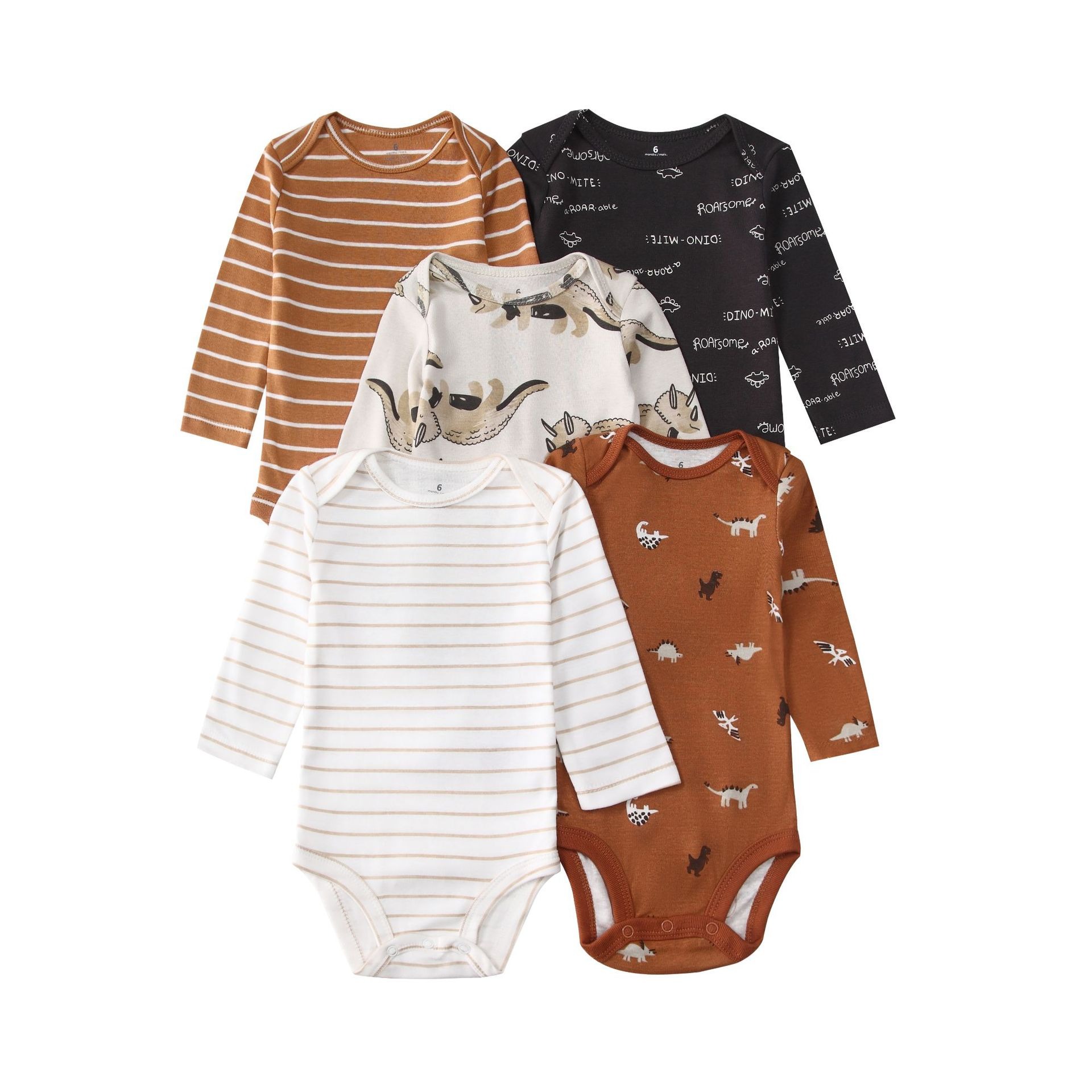 Long Sleeve Baby Romper 5pcs/lots Bodysuits Newborn Cotton Romper Clothes Sets Unisex Baby Girl Clothes Long Sleeve Cartoon Print Ropa Jumpsuits Clothes 6-12M