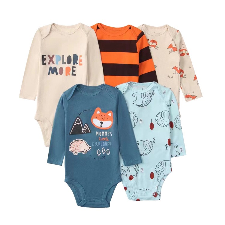 Long Sleeve Baby Romper 5pcs/lots Bodysuits Newborn Cotton Romper Clothes Sets Unisex Baby Girl Clothes Long Sleeve Cartoon Print Ropa Jumpsuits Clothes 6-12M