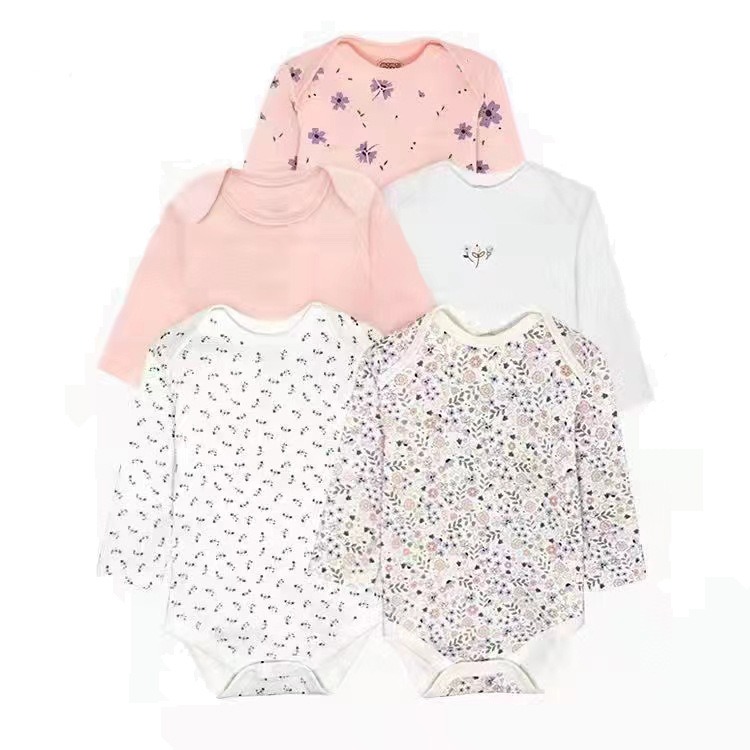 5pcs/lots Long Sleeve Baby Romper Bodysuits Newborn Cotton Romper Clothes Sets Unisex Baby Girl Clothes Long Sleeve Cartoon Print Ropa Jumpsuits Clothes 3-24M