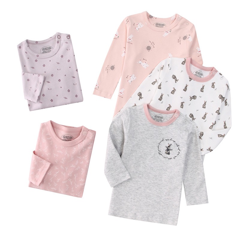 5pcs/lots Baby T-shirt Long-Sleeve T-Shirt for Kids 1-3 Years Old  Baby Top  Clothes with Cartoon Print for Homewear 1-3 Years Old Baby Clothes