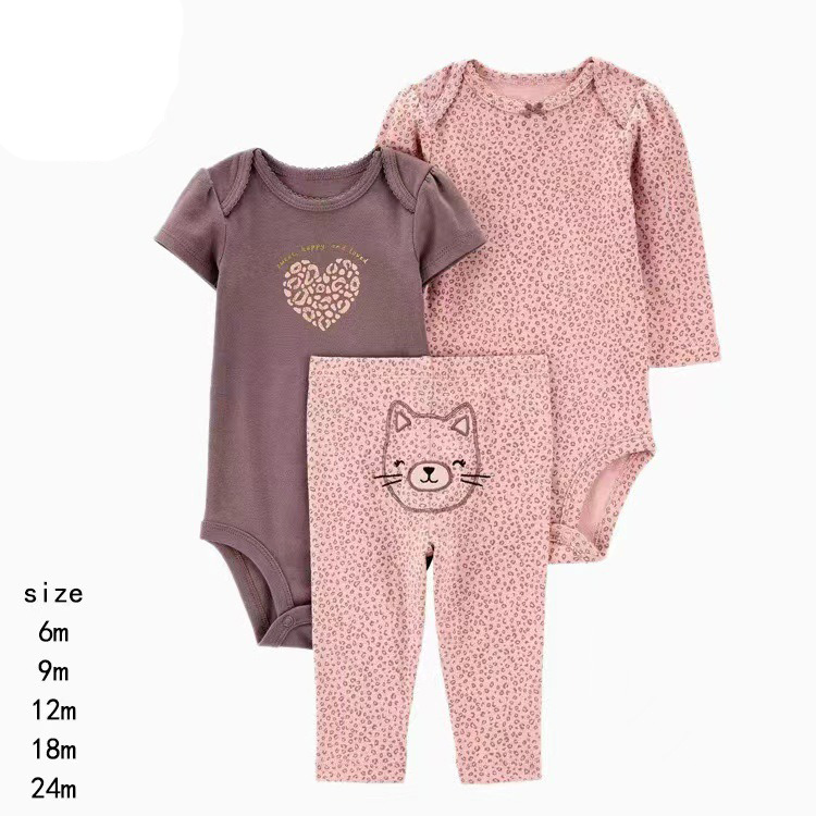 3pcs/lots Long Sleeve/Short Sleeve Baby Romper Bodysuits Newborn Cotton Romper Clothes Sets Unisex Baby Girl Clothes Cartoon Print Ropa Jumpsuits Clothes 6M-24M