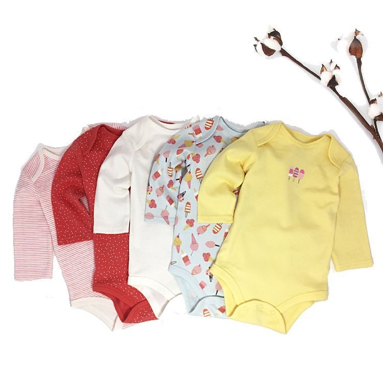 5pcs/lots Long Sleeve Baby Romper Bodysuits Newborn Cotton Romper Clothes Sets Unisex Baby Girl Clothes Long Sleeve Cartoon Print Ropa Jumpsuits Clothes 3-24M