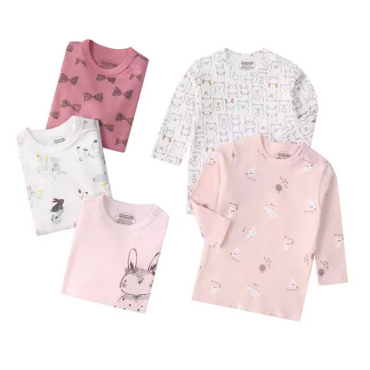 5pcs/lots Baby T-shirt Long-Sleeve T-Shirt for Kids 1-3 Years Old  Baby Top  Clothes with Cartoon Print for Homewear 1-3 Years Old Baby Clothes