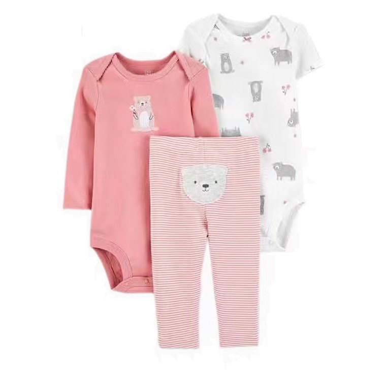3pcs/lots Long Sleeve/Short Sleeve Baby Romper Bodysuits Newborn Cotton Romper Clothes Sets Unisex Baby Girl Clothes Cartoon Print Ropa Jumpsuits Clothes 6M-24M