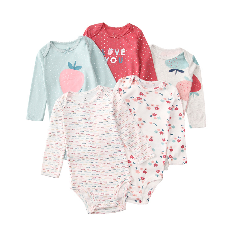 5pcs/lots Baby Romper Bodysuits Newborn Cotton Romper Clothes Sets Unisex Baby Girl Clothes Long Sleeve Cartoon Print Ropa Jumpsuits Clothes 6-24M