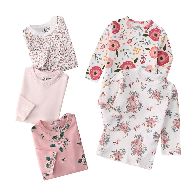 5pcs/lots Baby T-shirt Long-Sleeve T-Shirt for Kids 1-3 Years Old  Baby Top  Clothes with Cartoon Print for Homewear 1-3 Years Old Baby Clothes