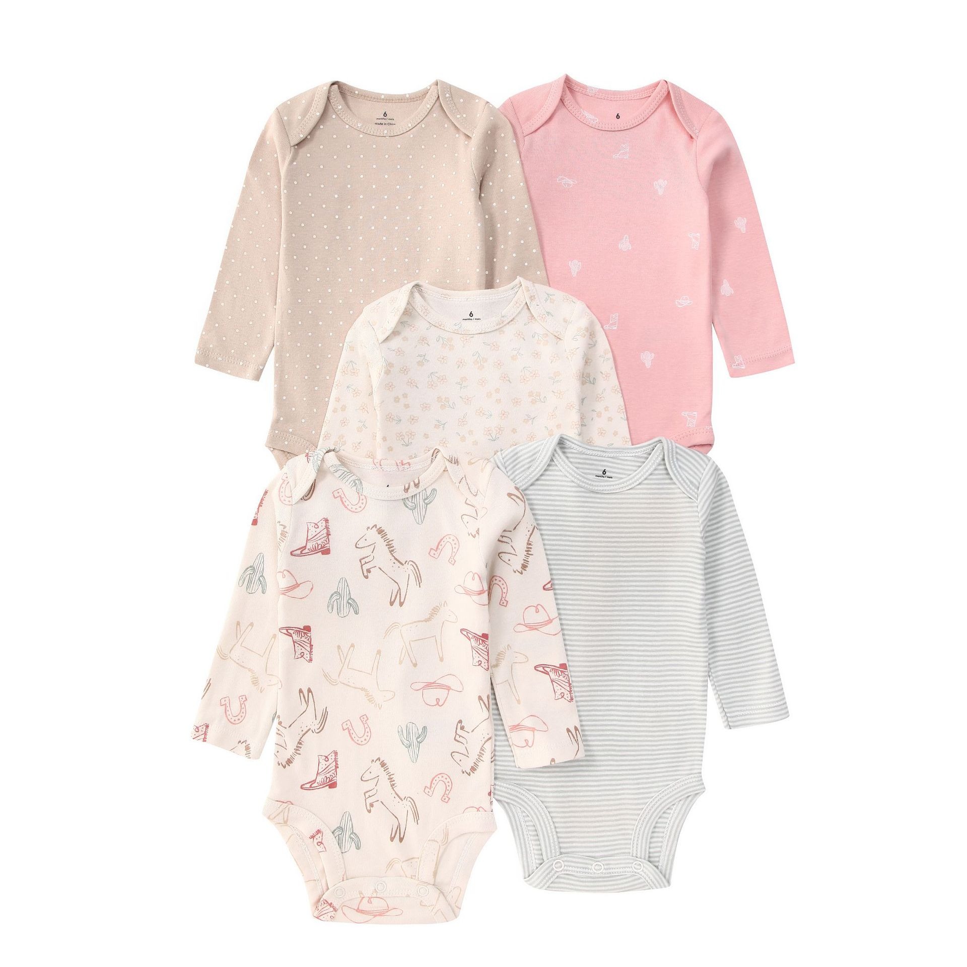Long Sleeve Baby Romper 5pcs/lots Bodysuits Newborn Cotton Romper Clothes Sets Unisex Baby Girl Clothes Long Sleeve Cartoon Print Ropa Jumpsuits Clothes 6-18M