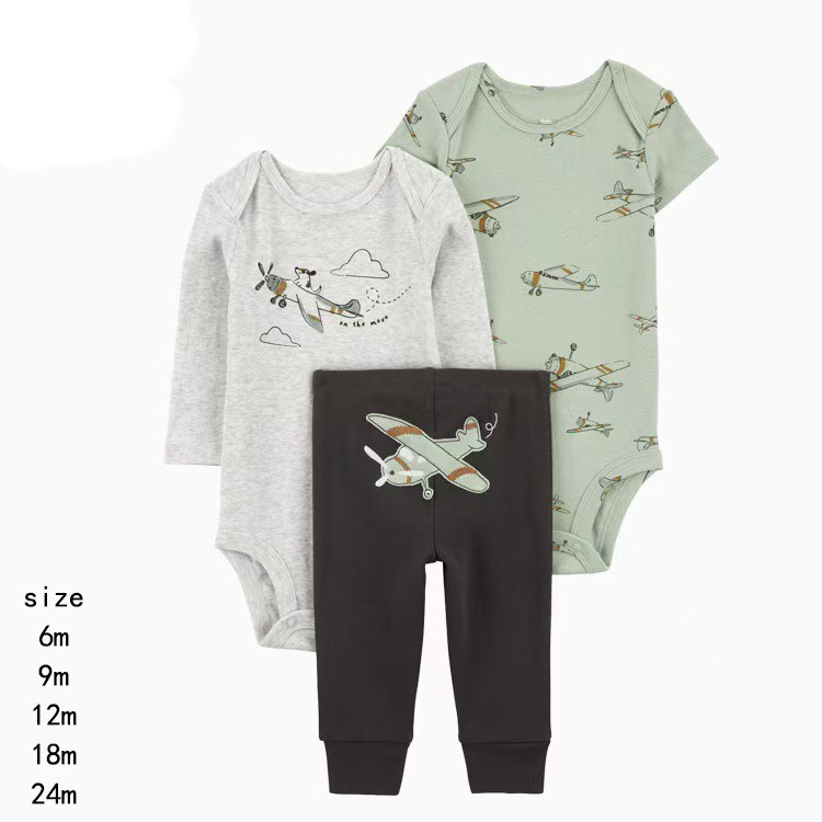 3pcs/lots Long Sleeve/Short Sleeve Baby Romper Bodysuits Newborn Cotton Romper Clothes Sets Unisex Baby Girl Clothes Cartoon Print Ropa Jumpsuits Clothes 6M-24M