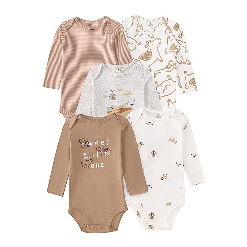 Baby Romper 5pcs/lots Bodysuits Newborn Cotton Romper Clothes Sets Unisex Baby Girl Clothes Long Sleeve Cartoon Print Ropa Jumpsuits Clothes 6-18M