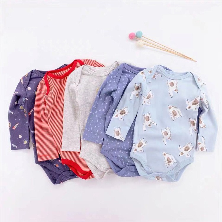 5pcs/lots Long Sleeve Baby Romper Bodysuits Newborn Cotton Romper Clothes Sets Unisex Baby Girl Clothes Long Sleeve Cartoon Print Ropa Jumpsuits Clothes 3-24M