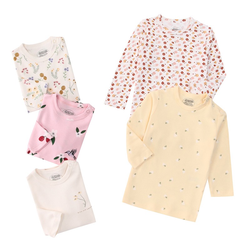 5pcs/lots Baby T-shirt Long-Sleeve T-Shirt for Kids 1-3 Years Old  Baby Top  Clothes with Cartoon Print for Homewear 1-3 Years Old Baby Clothes