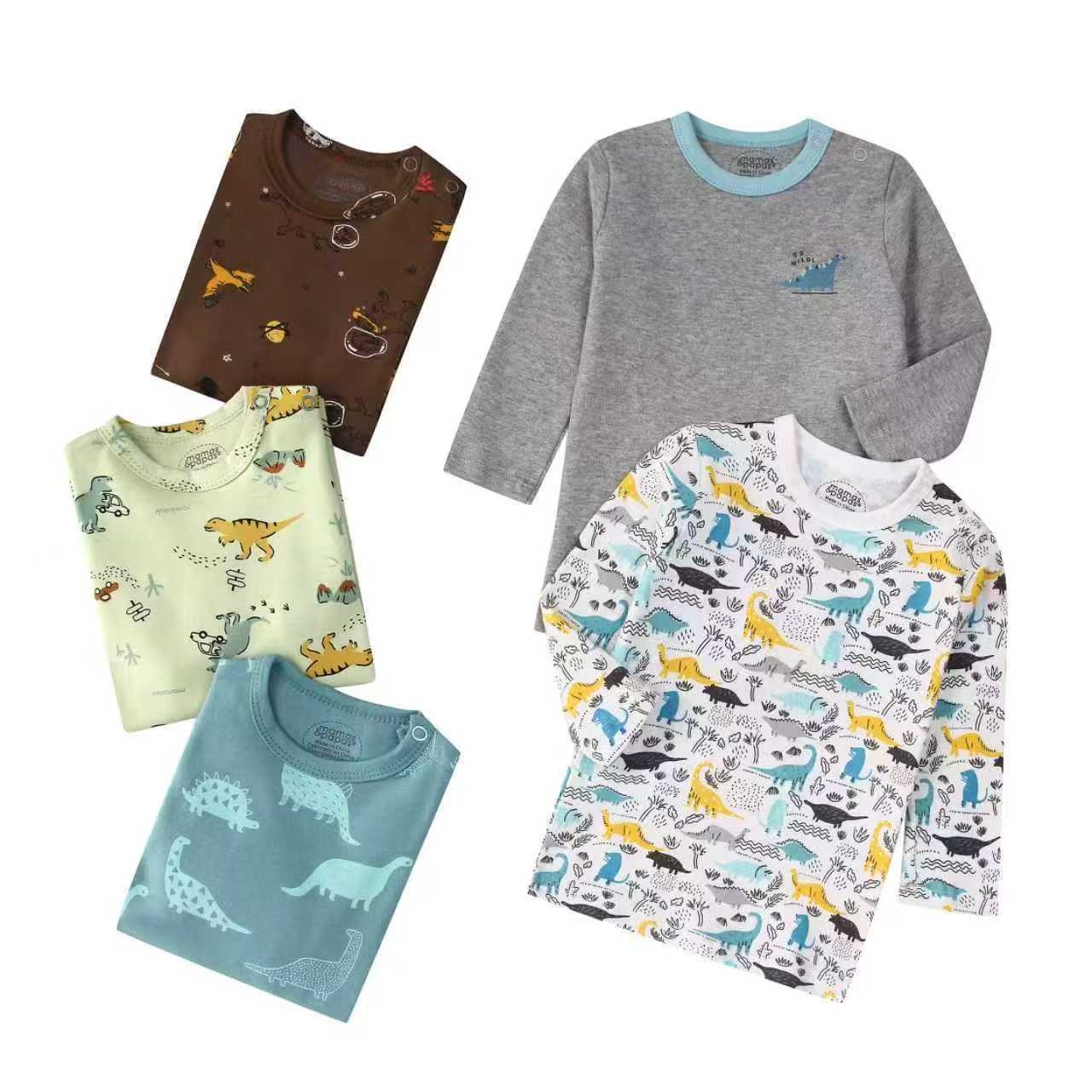 5pcs/lots Baby T-shirt Long-Sleeve T-Shirt for Kids 1-3 Years Old  Baby Top  Clothes with Cartoon Print for Homewear 1-3 Years Old Baby Clothes