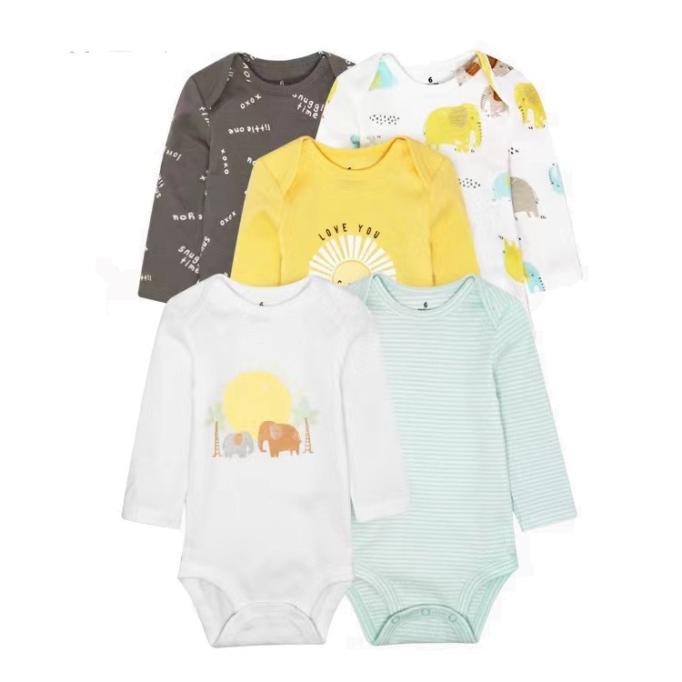 Baby Romper 5pcs/lots Bodysuits Newborn Cotton Romper Clothes Sets Unisex Baby Girl Clothes Long Sleeve Cartoon Print Ropa Jumpsuits Clothes 6-18M