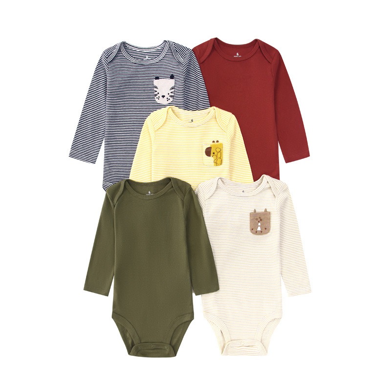 Long Sleeve Baby Romper 5pcs/lots Bodysuits Newborn Cotton Romper Clothes Sets Unisex Baby Girl Clothes Long Sleeve Cartoon Print Ropa Jumpsuits Clothes 6-12M