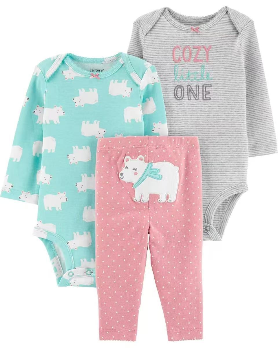 3pcs/lots Long Sleeve/Short Sleeve Baby Romper Bodysuits Newborn Cotton Romper Clothes Sets Baby Girl Boy Clothes Cartoon Print Ropa Jumpsuits Baby Clothes 6M-24M