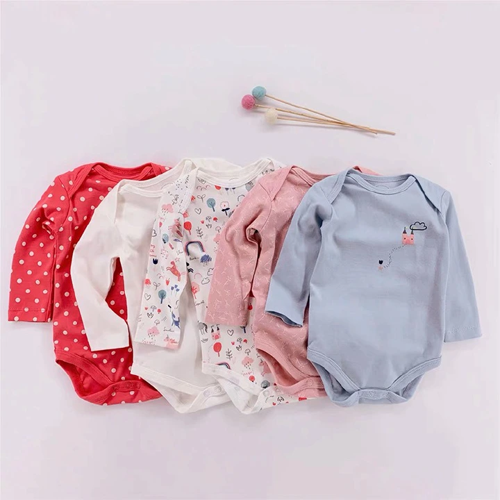 5pcs/lots Long Sleeve Baby Romper Bodysuits Newborn Cotton Romper Clothes Sets Unisex Baby Girl Clothes Long Sleeve Cartoon Print Ropa Jumpsuits Clothes 3-24M