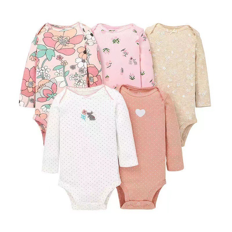 Baby Romper 5pcs/lots Bodysuits Newborn Cotton Romper Clothes Sets Unisex Baby Girl Clothes Long Sleeve Cartoon Print Ropa Jumpsuits Clothes 6-18M