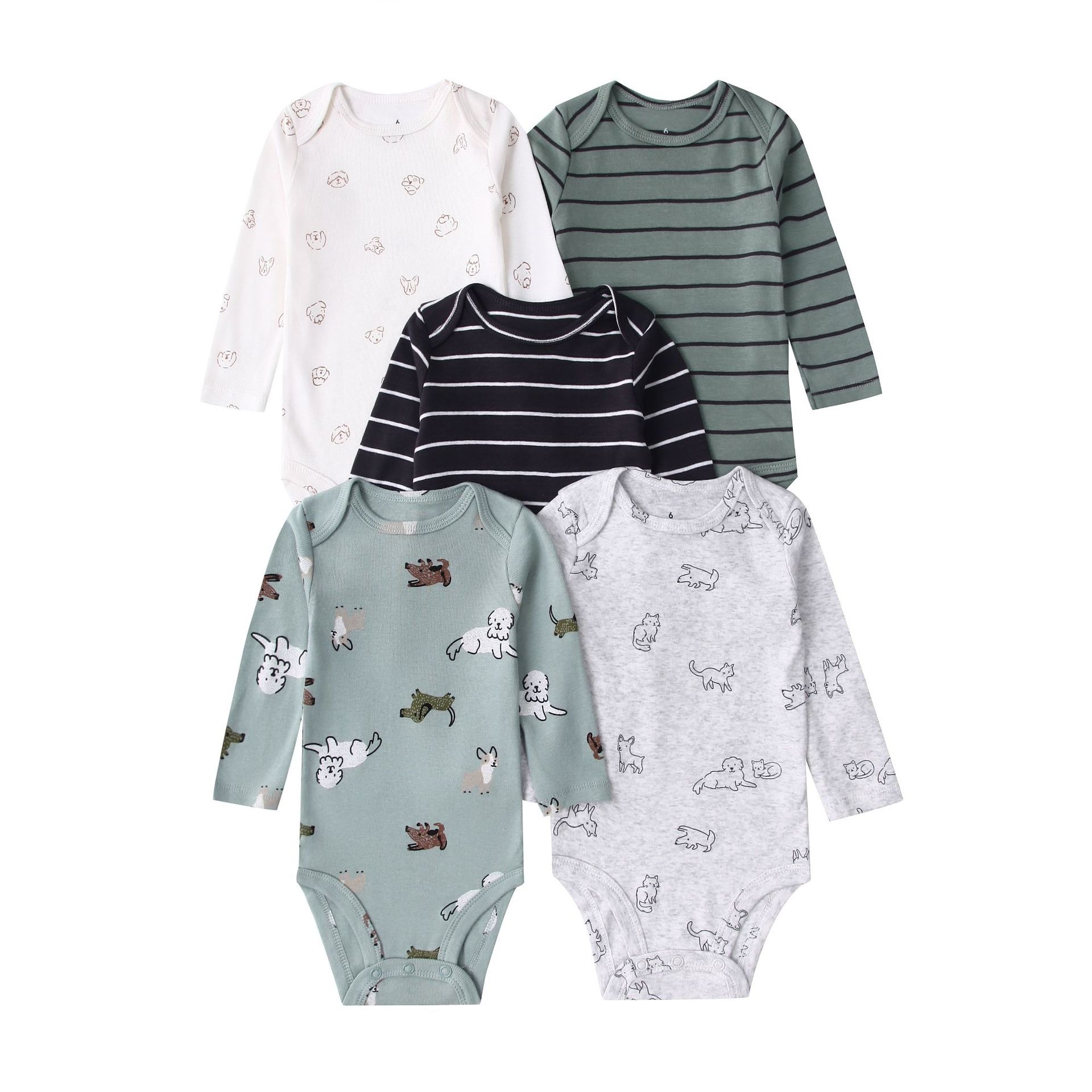 Long Sleeve Baby Romper 5pcs/lots Bodysuits Newborn Cotton Romper Clothes Sets Unisex Baby Girl Clothes Long Sleeve Cartoon Print Ropa Jumpsuits Clothes 6-18M