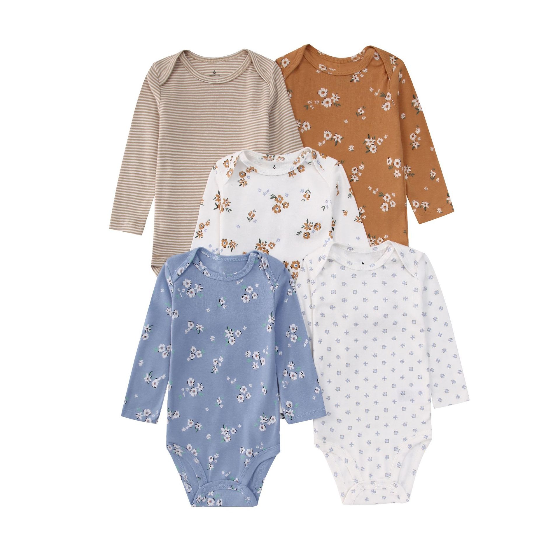 Long Sleeve Baby Romper 5pcs/lots Bodysuits Newborn Cotton Romper Clothes Sets Unisex Baby Girl Clothes Long Sleeve Cartoon Print Ropa Jumpsuits Clothes 6-18M