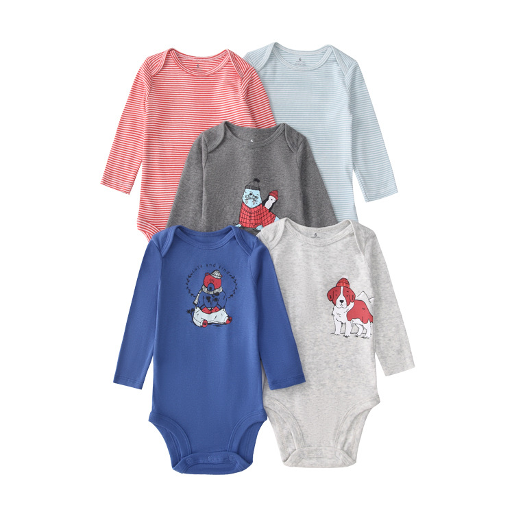 5pcs/lots Baby Romper Bodysuits Newborn Cotton Romper Clothes Sets Unisex Baby Girl Clothes Long Sleeve Cartoon Print Ropa Jumpsuits Clothes 6-24M