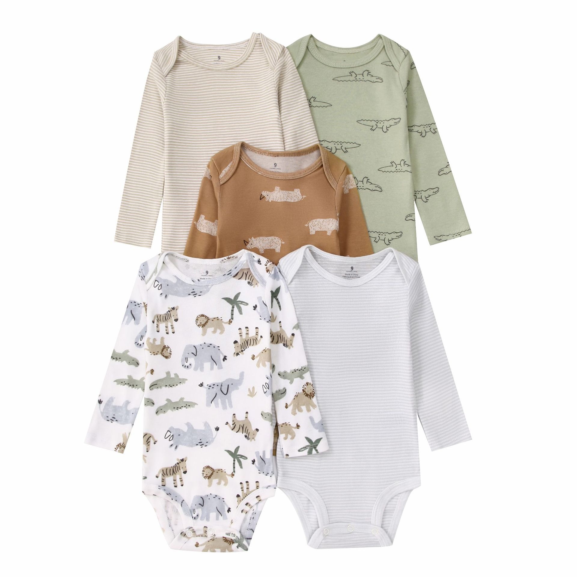 Long Sleeve Baby Romper 5pcs/lots Bodysuits Newborn Cotton Romper Clothes Sets Unisex Baby Girl Clothes Long Sleeve Cartoon Print Ropa Jumpsuits Clothes 6-12M