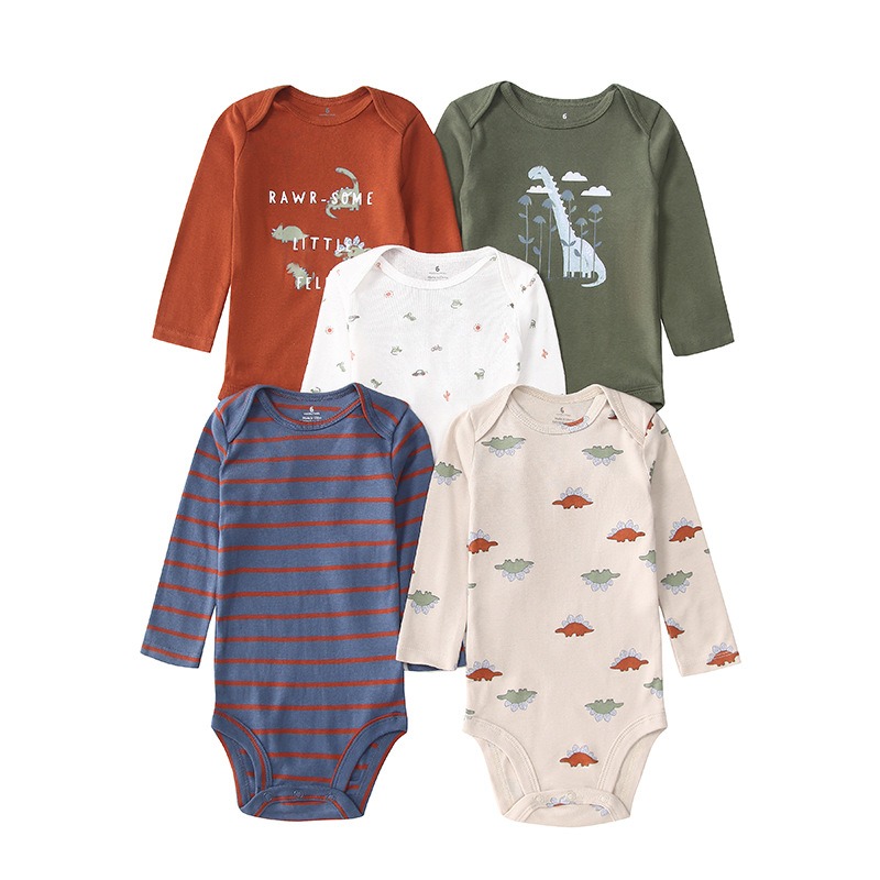 Long Sleeve Baby Romper 5pcs/lots Bodysuits Newborn Cotton Romper Clothes Sets Unisex Baby Girl Clothes Long Sleeve Cartoon Print Ropa Jumpsuits Clothes 6-12M