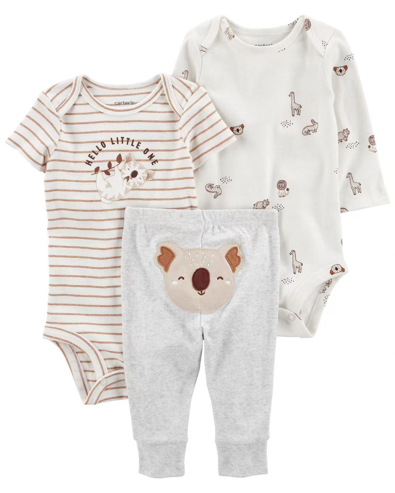 3pcs/lots Long Sleeve/Short Sleeve Baby Romper Bodysuits Newborn Cotton Romper Clothes Sets Baby Girl Boy Clothes Cartoon Print Ropa Jumpsuits Clothes 6M-24M