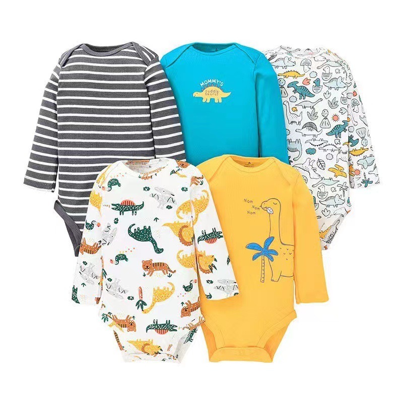 5pcs/lots Long Sleeve Baby Romper Bodysuits Newborn Cotton Romper Clothes Sets Unisex Baby Girl Clothes Long Sleeve Cartoon Print Ropa Jumpsuits Clothes 6-9M