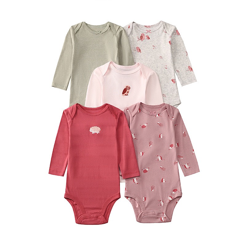 5pcs/lots Long Sleeve Baby Romper Bodysuits Newborn Cotton Romper Clothes Sets Unisex Baby Girl Clothes Long Sleeve Cartoon Print Ropa Jumpsuits Clothes 6-9M