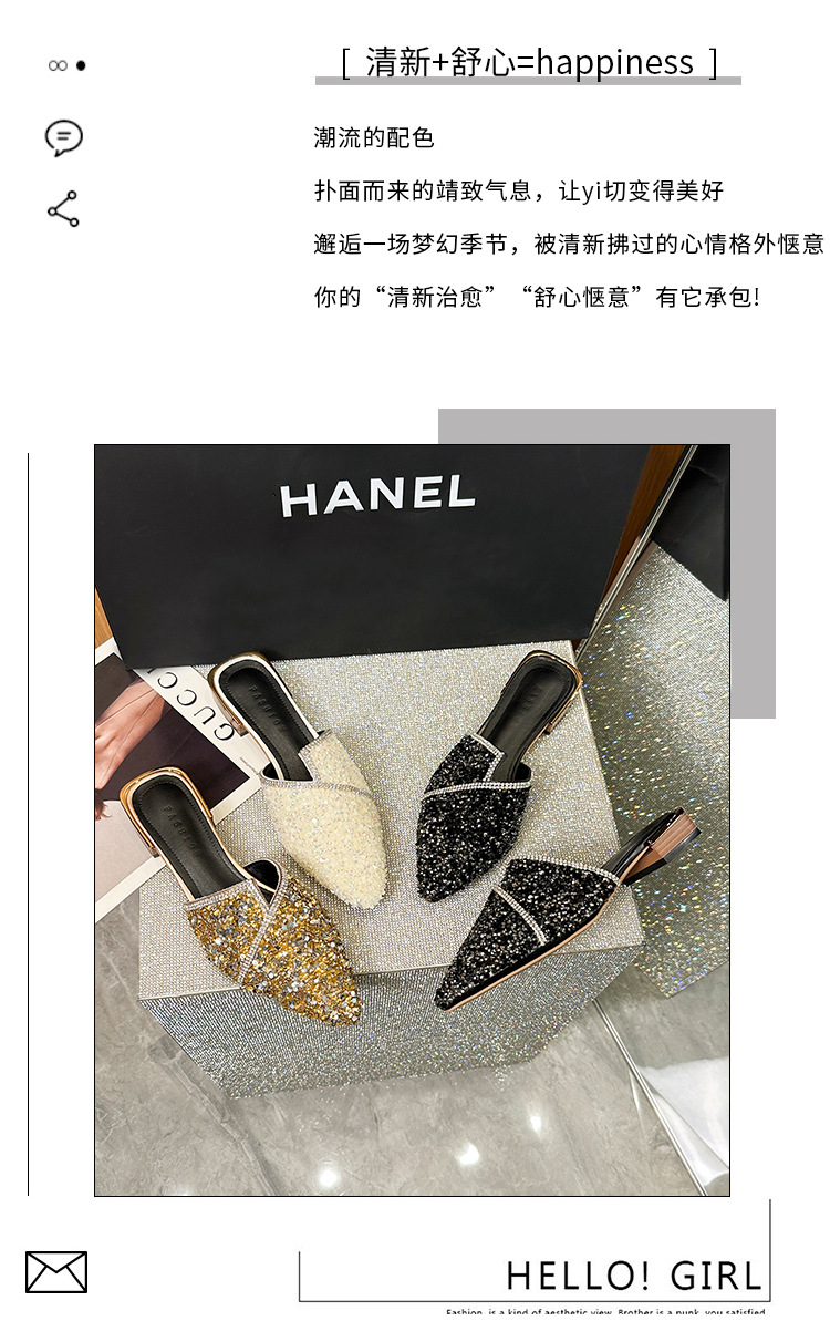 Baotou half-slipper, pointed-toe high-heeled sandals for outdoor wear, women's stiletto-heeled pointed-toe elegant shoes for ladies.