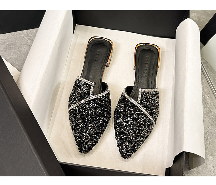 Baotou half-slipper, pointed-toe high-heeled sandals for outdoor wear, women's stiletto-heeled pointed-toe elegant shoes for ladies.
