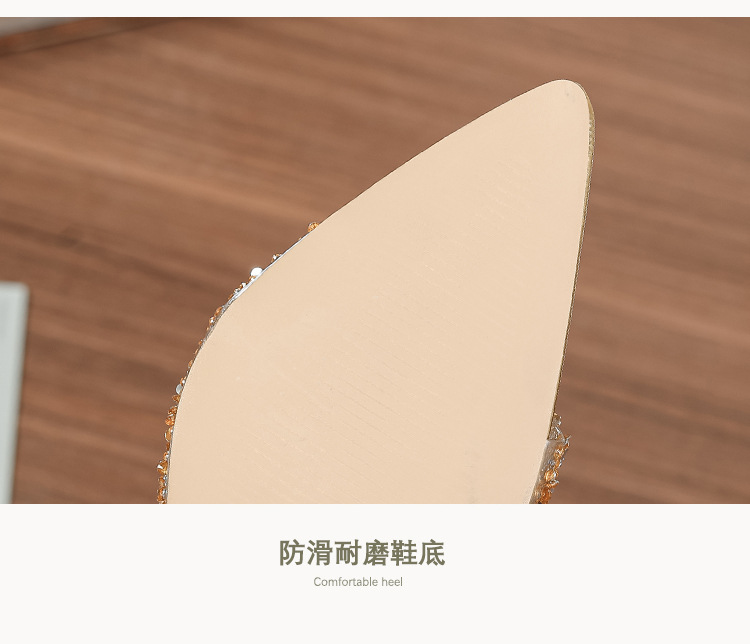 Gold rhinestone women's mule shoes, thick and transparent heels, pointed toe sandals, fashionable banquet high heels.Open shoes.
