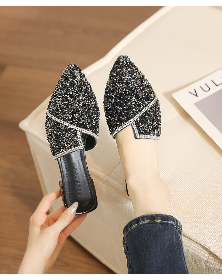 Baotou half-slipper, pointed-toe high-heeled sandals for outdoor wear, women's stiletto-heeled pointed-toe elegant shoes for ladies.
