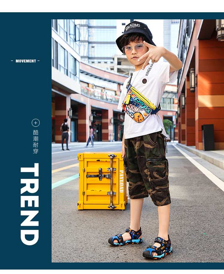 Children's Baotou sandals, sports and casual anti-kick boys' sandals, beach shoes for older children, open shoes.
