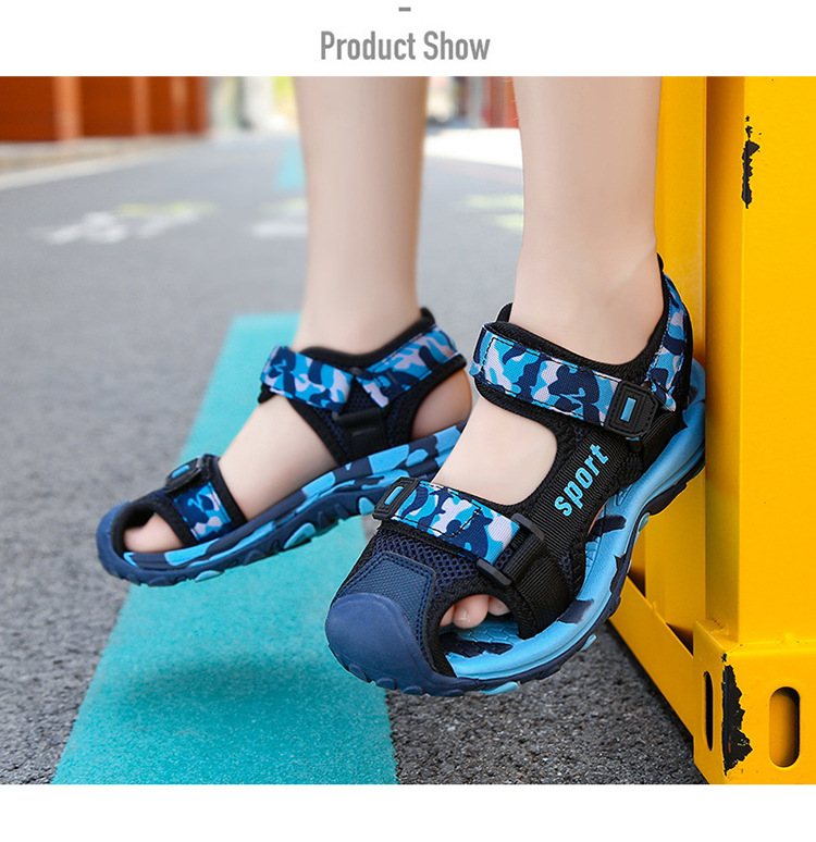 Children's Baotou sandals, sports and casual anti-kick boys' sandals, beach shoes for older children, open shoes.