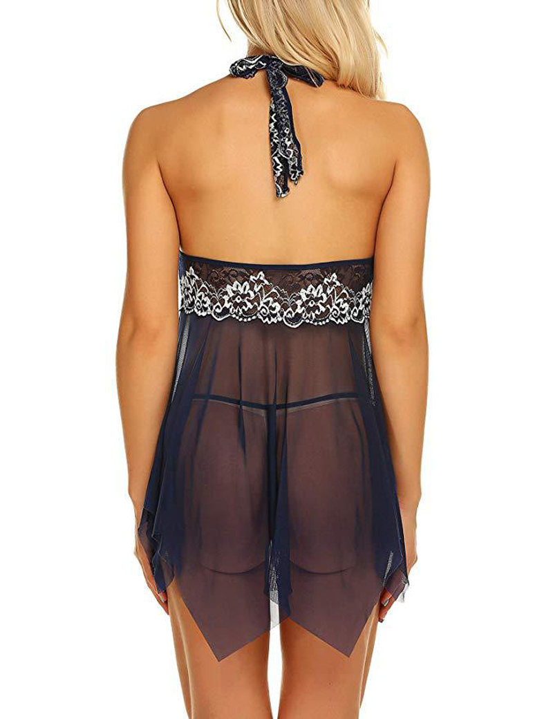 Women V-Neck Lingerie Lace Babydoll Mesh Chemise Nightwear Outfits