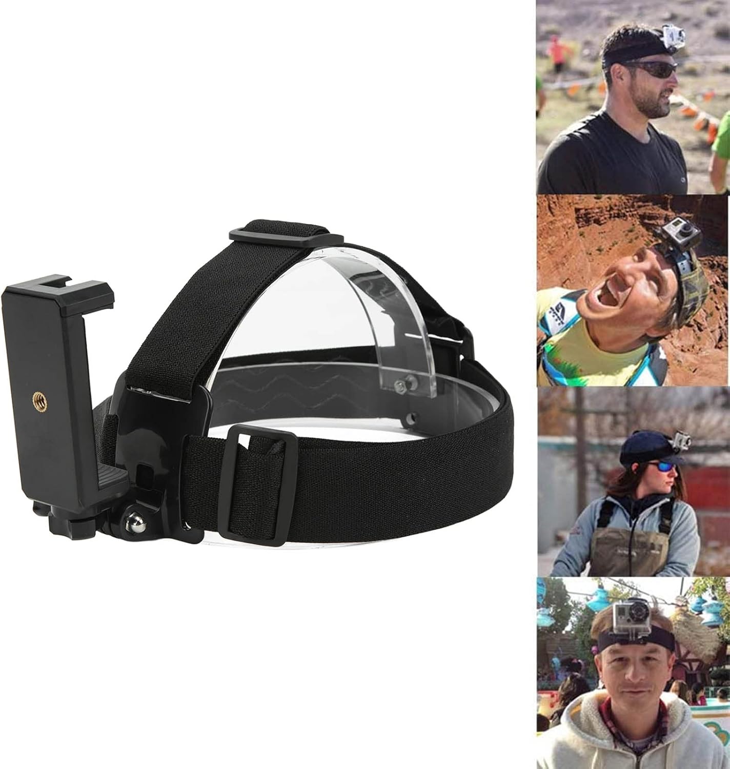 Head Strap Mount, Adjustable Action Camera Head Mount with Phone Holder for Smartphones and Action Cameras