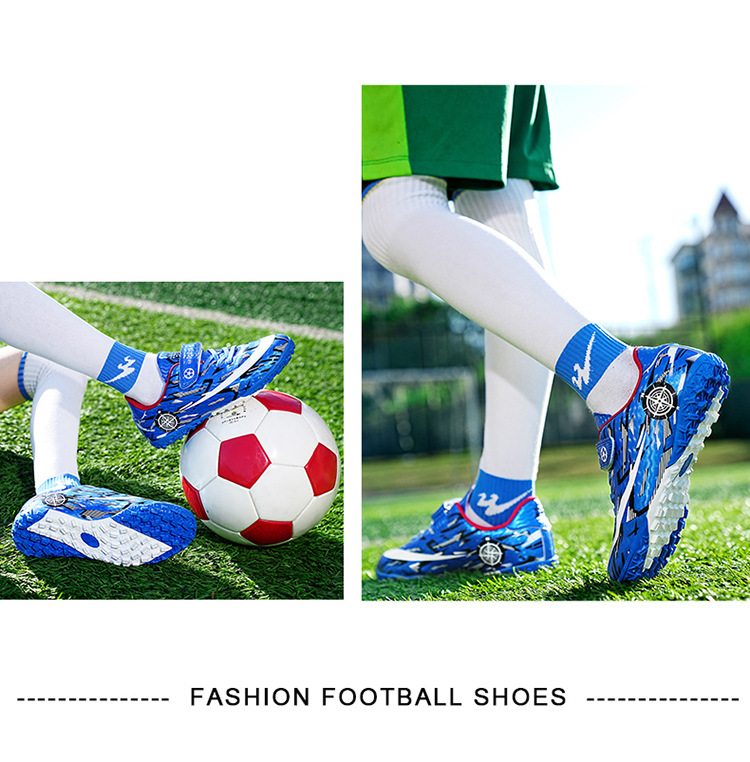 Soccer Shoe Football Shoes for Children Teenagers Velcro Boys Girls Flat-Soled Primary Secondary School Students Competition Sports Shoes