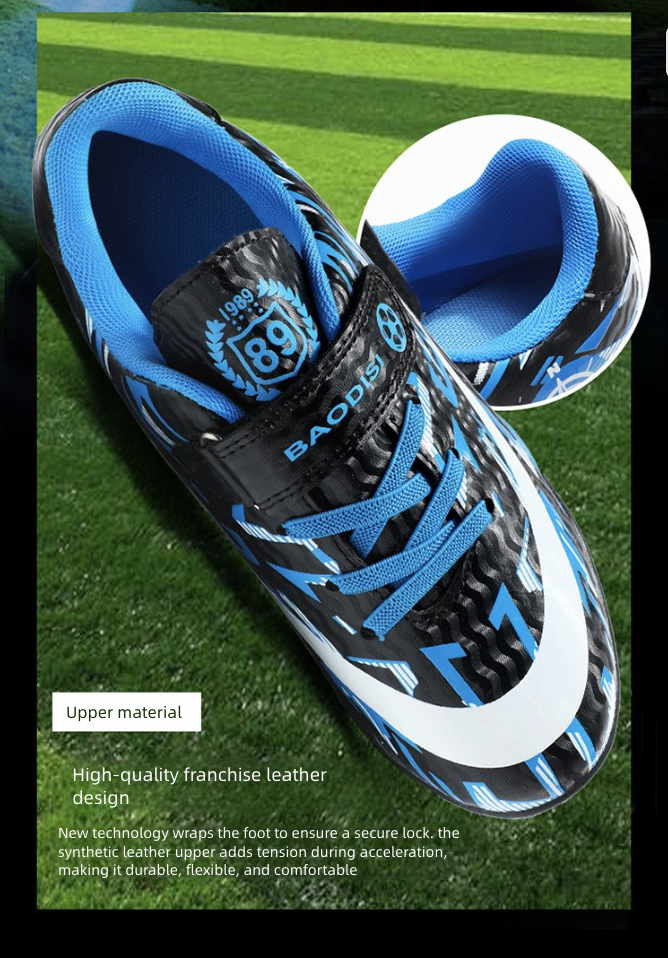 Soccer Shoe Football Shoes for Children Teenagers Velcro Boys Girls Flat-Soled Primary Secondary School Students Competition Sports Shoes