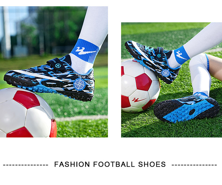 Soccer Shoe Football Shoes for Children Teenagers Velcro Boys Girls Flat-Soled Primary Secondary School Students Competition Sports Shoes