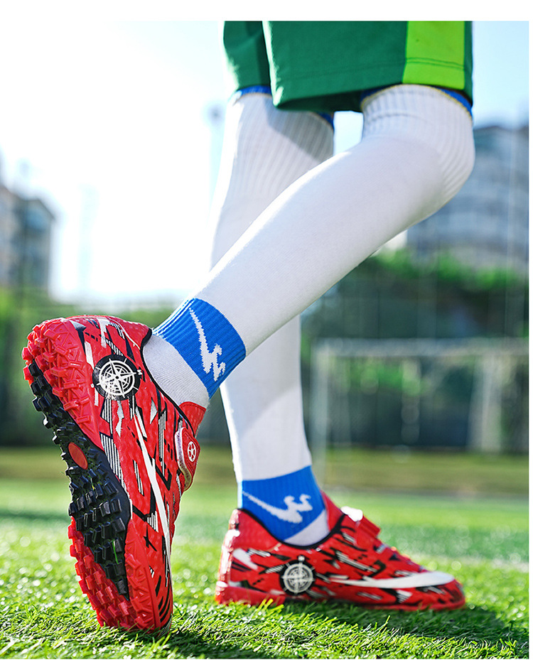 Soccer Shoe Football Shoes for Children Teenagers Velcro Boys Girls Flat-Soled Primary Secondary School Students Competition Sports Shoes