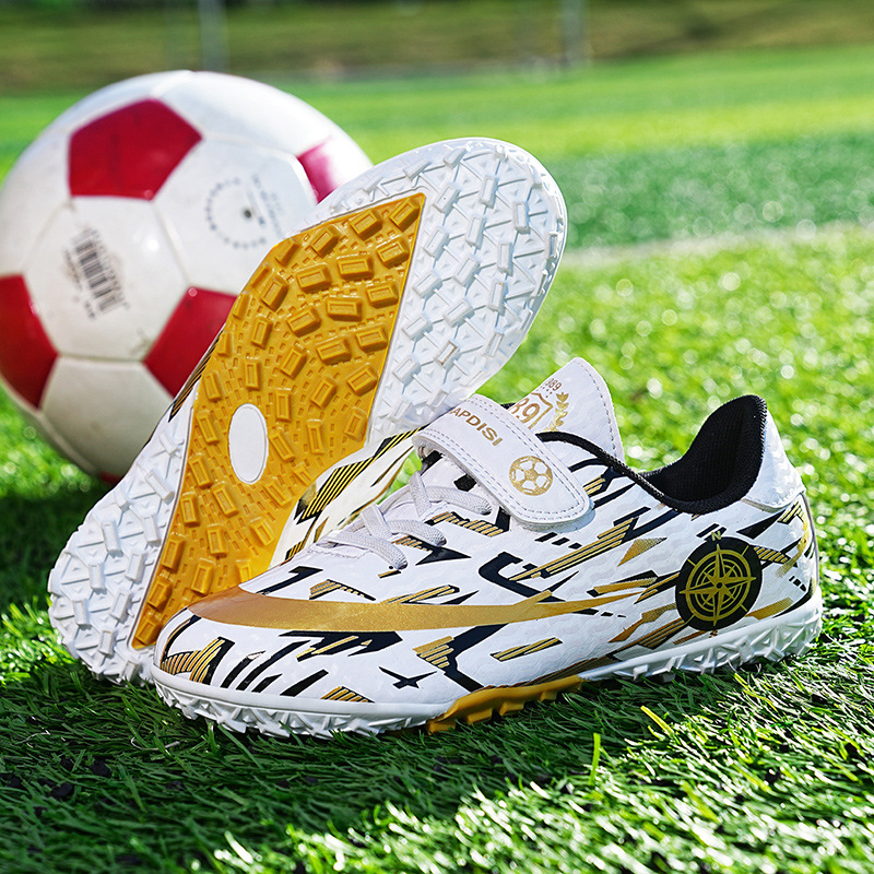 Soccer Shoe Football Shoes for Children Teenagers Velcro Boys Girls Flat-Soled Primary Secondary School Students Competition Sports Shoes