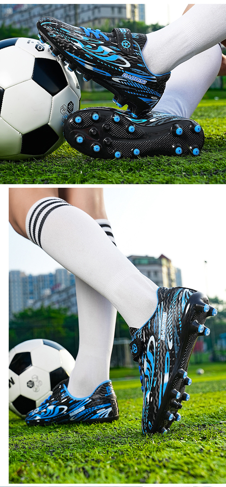 Velcro Football Shoes for Boys Girls Children Primary School Students Soccer Competition Training Sports Shoes Kids Shoes Boys' Shoes Athletic Outdoor Shoes