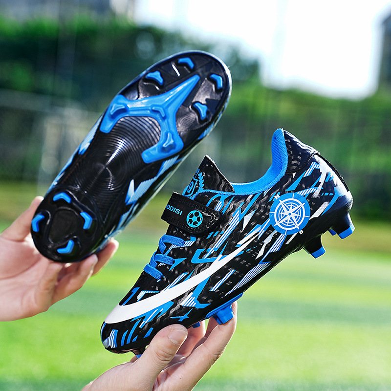 Soccer Shoe Football Shoes for Children Teenagers Velcro Boys Girls Flat-Soled Primary Secondary School Students Competition Sports Shoes